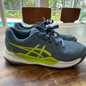 ASICS Kids Gel-Resolution 9 GS steel Blue/Hazard Green Youth Size 2.5